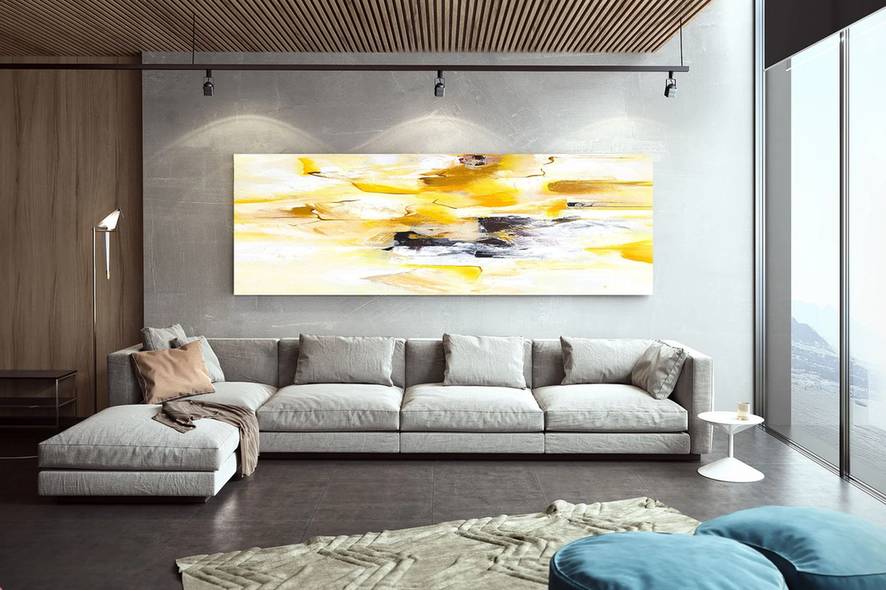 Yellow Handmade Contemporary Abstract Canvas Artwork 4RZT7